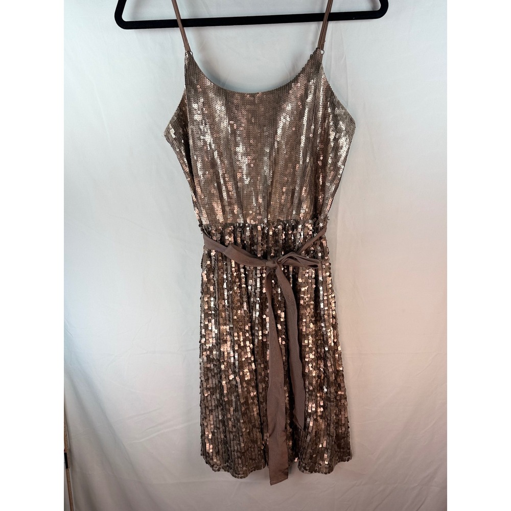 Express Women Bronze Sequin Mini Dress Metallic Sleeveless Cocktail Party Size S